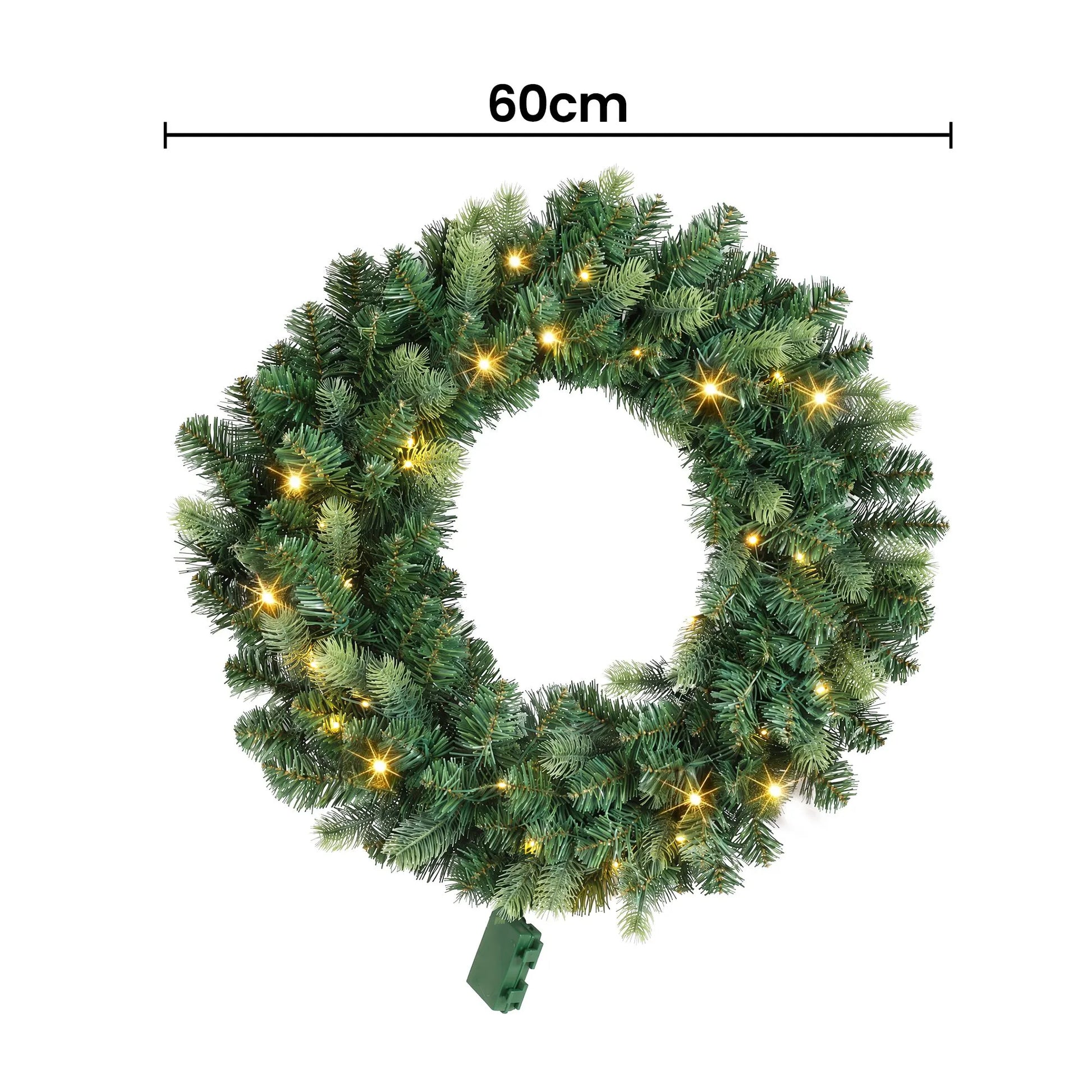 Jingle Jollys 60cm Pre-Lit Christmas Wreath GarlandsWarm White LED Light Door Wreaths Battery Timer - Image 2