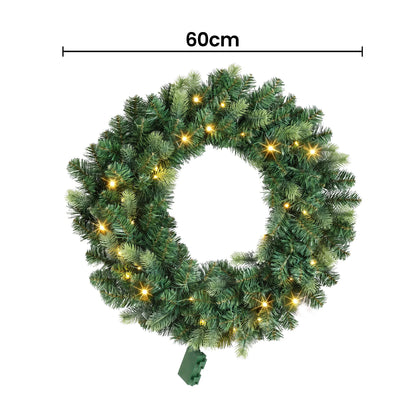Jingle Jollys 60cm Pre-Lit Christmas Wreath GarlandsWarm White LED Light Door Wreaths Battery Timer - Image 2