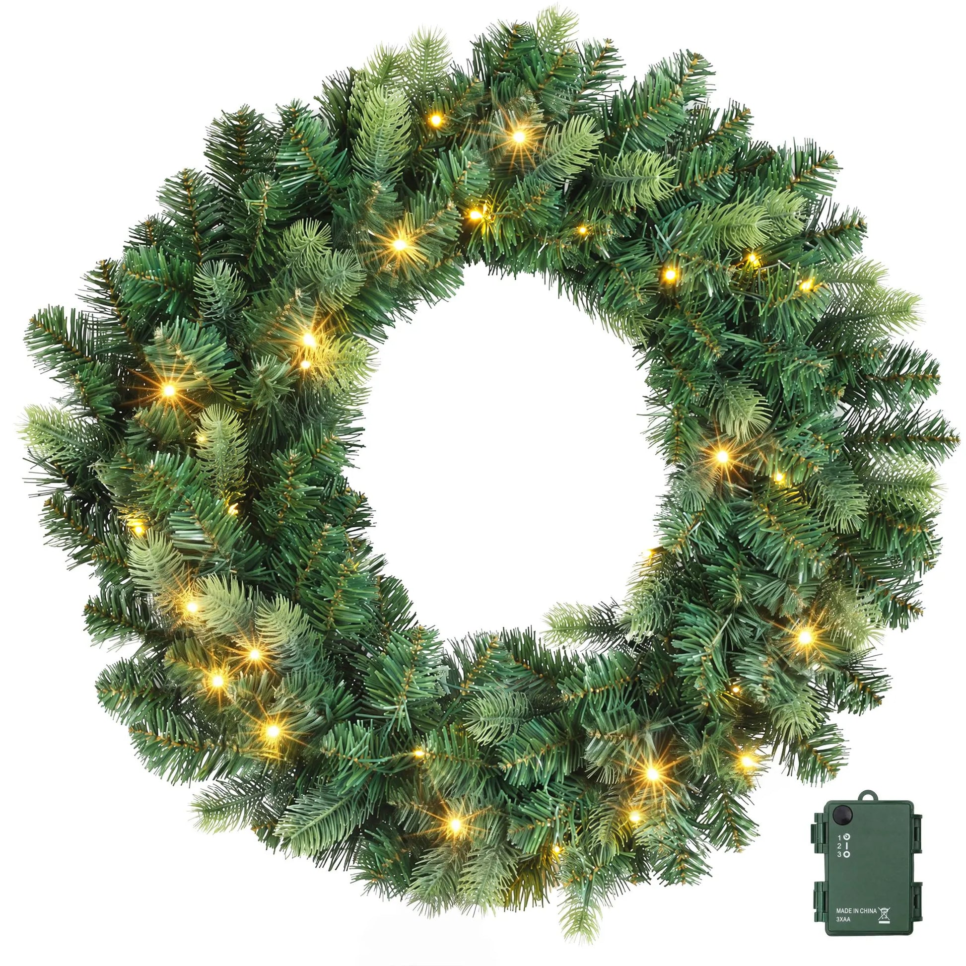 Jingle Jollys 60cm Pre-Lit Christmas Wreath GarlandsWarm White LED Light Door Wreaths Battery Timer - Image 4