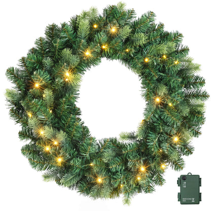 Jingle Jollys 60cm Pre-Lit Christmas Wreath GarlandsWarm White LED Light Door Wreaths Battery Timer - Image 4