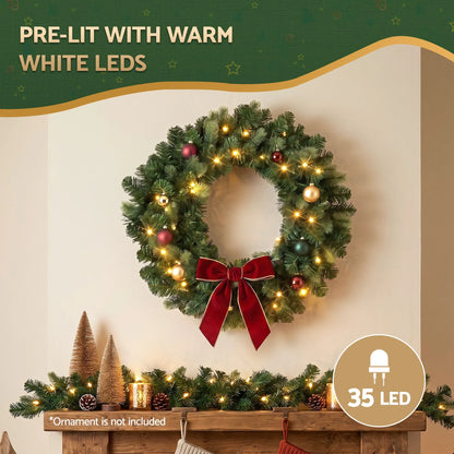 Jingle Jollys 60cm Pre-Lit Christmas Wreath GarlandsWarm White LED Light Door Wreaths Battery Timer - Image 5