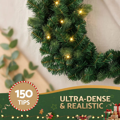 Jingle Jollys 60cm Pre-Lit Christmas Wreath GarlandsWarm White LED Light Door Wreaths Battery Timer - Image 7