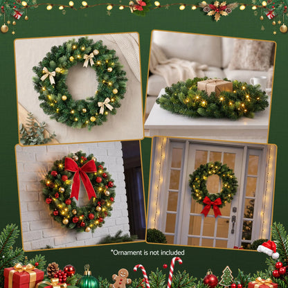 Jingle Jollys 60cm Pre-Lit Christmas Wreath GarlandsWarm White LED Light Door Wreaths Battery Timer - Image 9