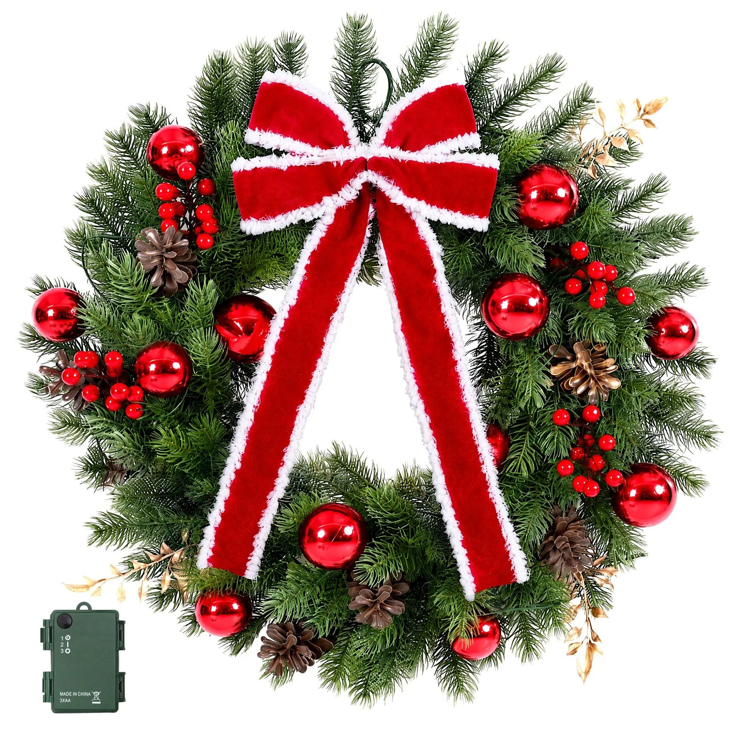 Jingle Jollys 60cm Pre-lit Christmas Wreath Garlands LED Light Front Door Decor Bow - Image 3