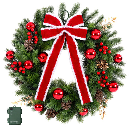 Jingle Jollys 60cm Pre-lit Christmas Wreath Garlands LED Light Front Door Decor Bow - Image 3