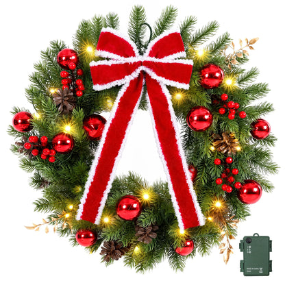 Jingle Jollys 60cm Pre-lit Christmas Wreath Garlands LED Light Front Door Decor Bow - Image 4