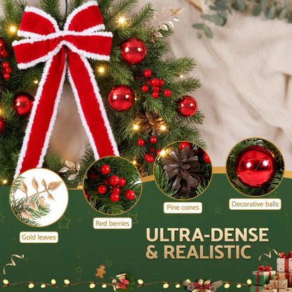 Jingle Jollys 60cm Pre-lit Christmas Wreath Garlands LED Light Front Door Decor Bow - Image 7
