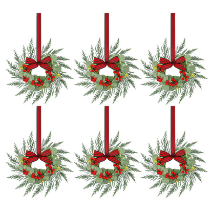 Jingle Jollys 6x Christmas Wreath Garland 26cm Pre-lit Wreaths Red Berries Bow