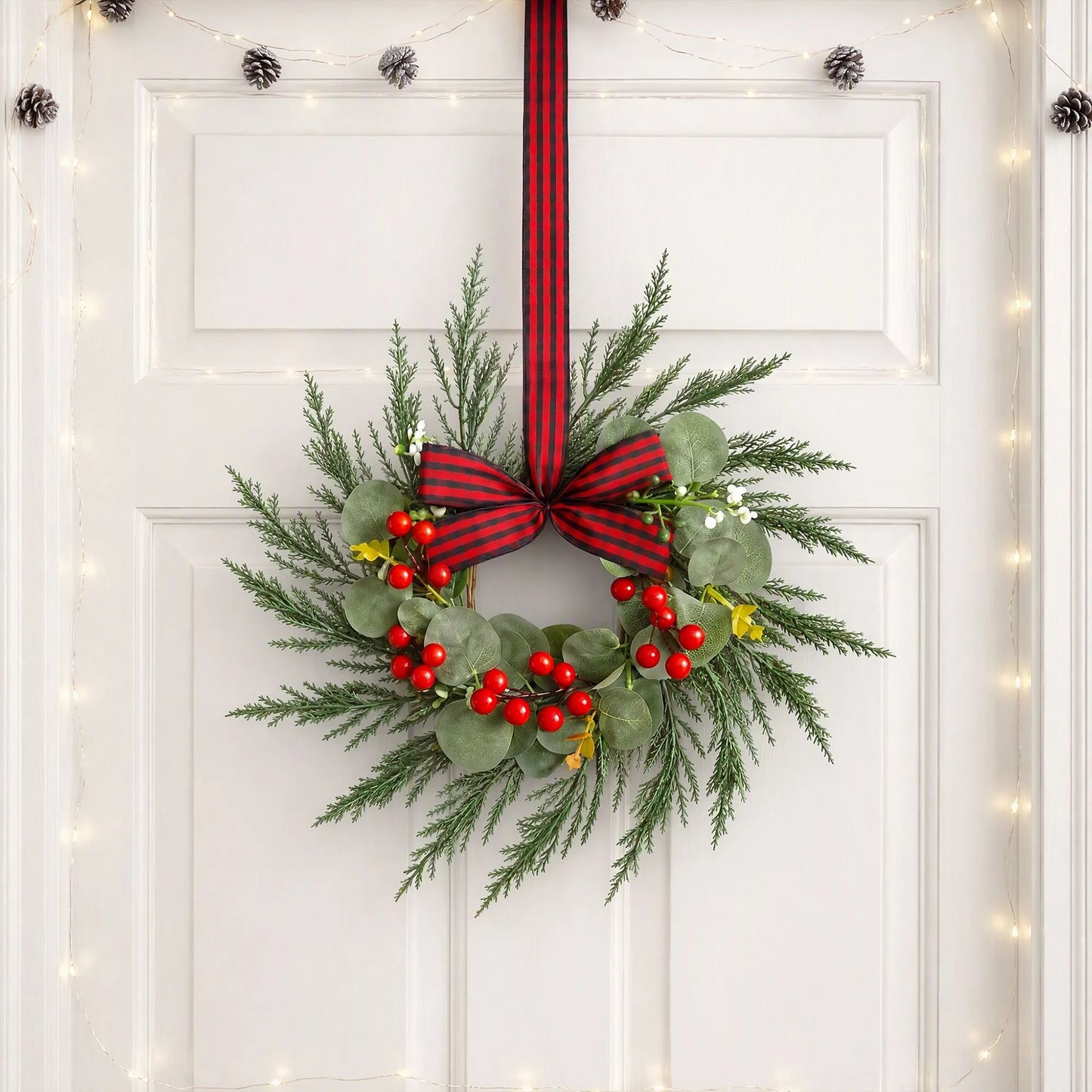 Jingle Jollys 6x Christmas Wreath Garland 26cm Pre-lit Wreaths Red Berries Bow - Image 6