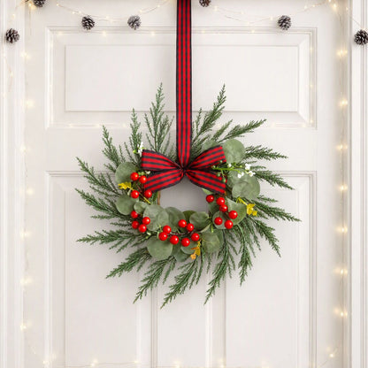 Jingle Jollys 6x Christmas Wreath Garland 26cm Pre-lit Wreaths Red Berries Bow - Image 6