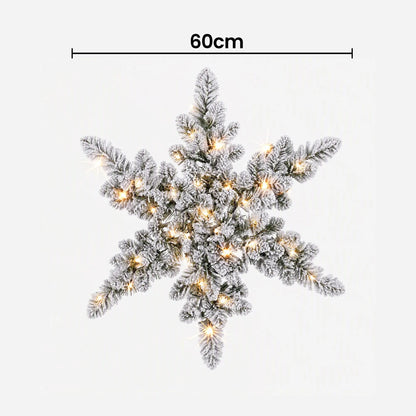 Jingle Jollys 60cm Flocked Snowflake Christmas Wreath Garland Pre-Lit 40 LED Light Decor - Image 2