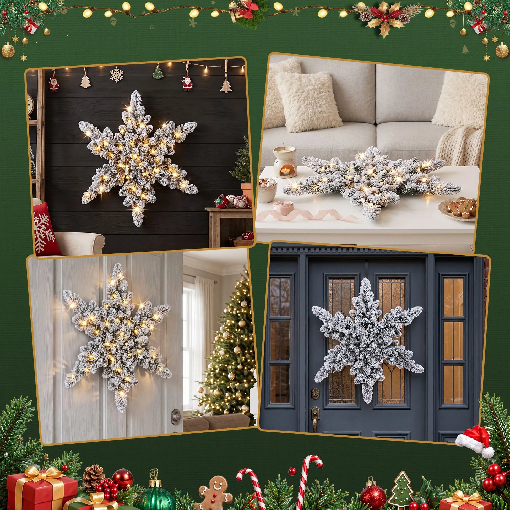 Jingle Jollys 60cm Flocked Snowflake Christmas Wreath Garland Pre-Lit 40 LED Light Decor - Image 8