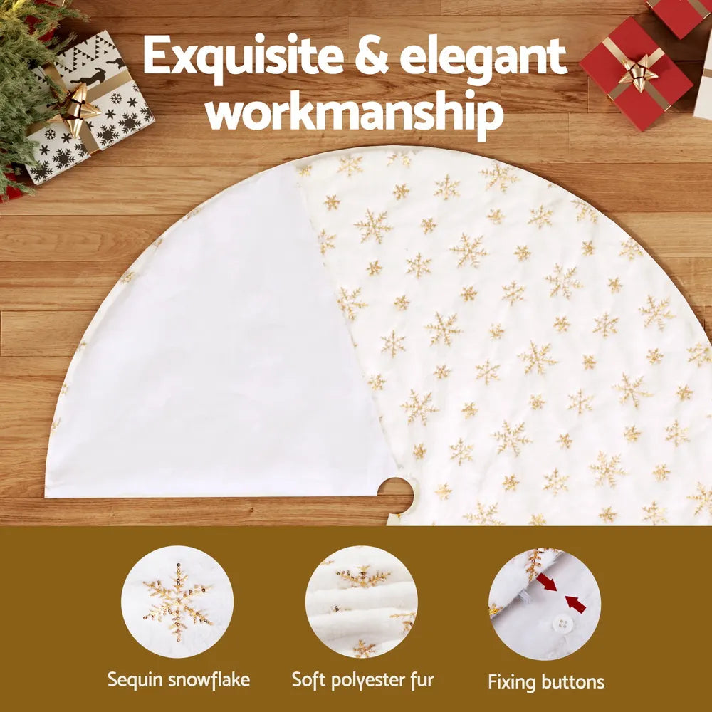 Jingle Jollys Christmas Tree Skirt 90cm Snowflake Ornaments Xmas Decorations - Image 4