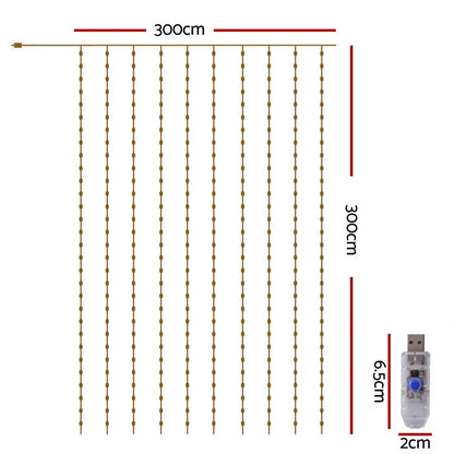 Jingle Jollys 3X3M Christmas Lights Curtain String Light 300 LED Warm White - Image 5