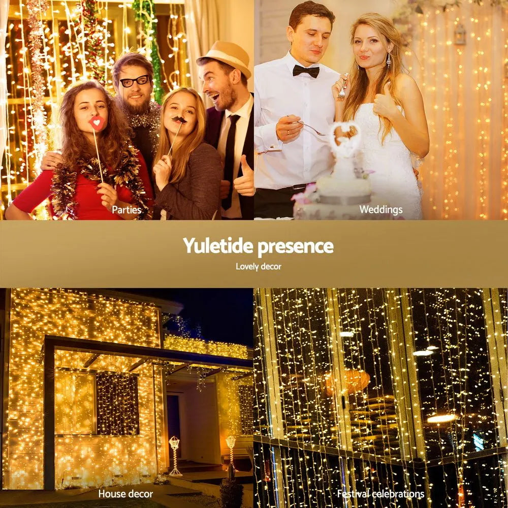 Jingle Jollys 3X3M Christmas Lights Curtain String Light 300 LED Warm White - Image 6