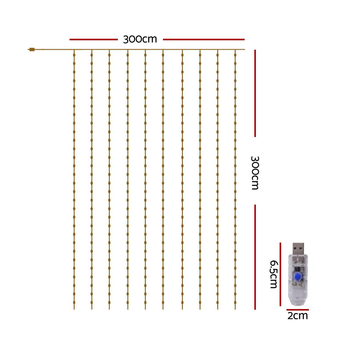 Jingle Jollys 3X3M Christmas Lights Curtain String Light 300 LED Warm White - Image 8