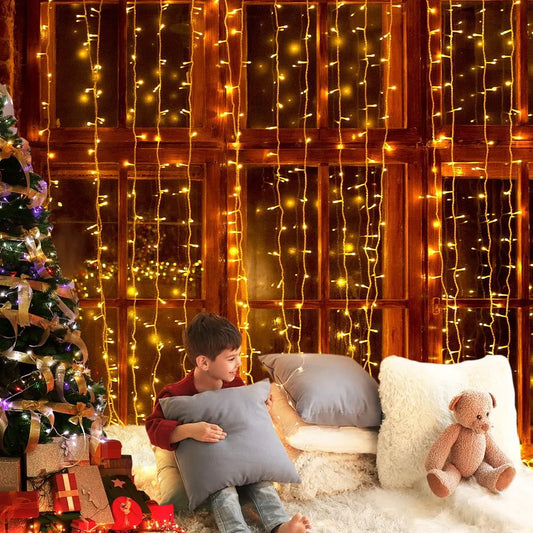 3X6M Christmas Lights Curtain Light Warm White 600 LED Jingle Jollys
