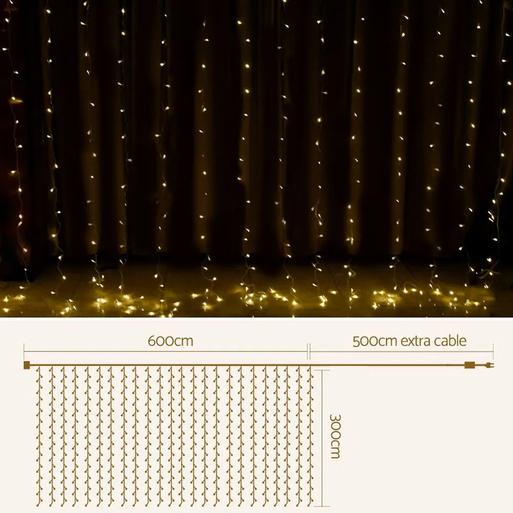3X6M Christmas Lights Curtain Light Warm White 600 LED Jingle Jollys - Image 3