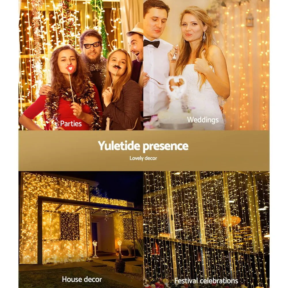3X6M Christmas Lights Curtain Light Warm White 600 LED Jingle Jollys - Image 6