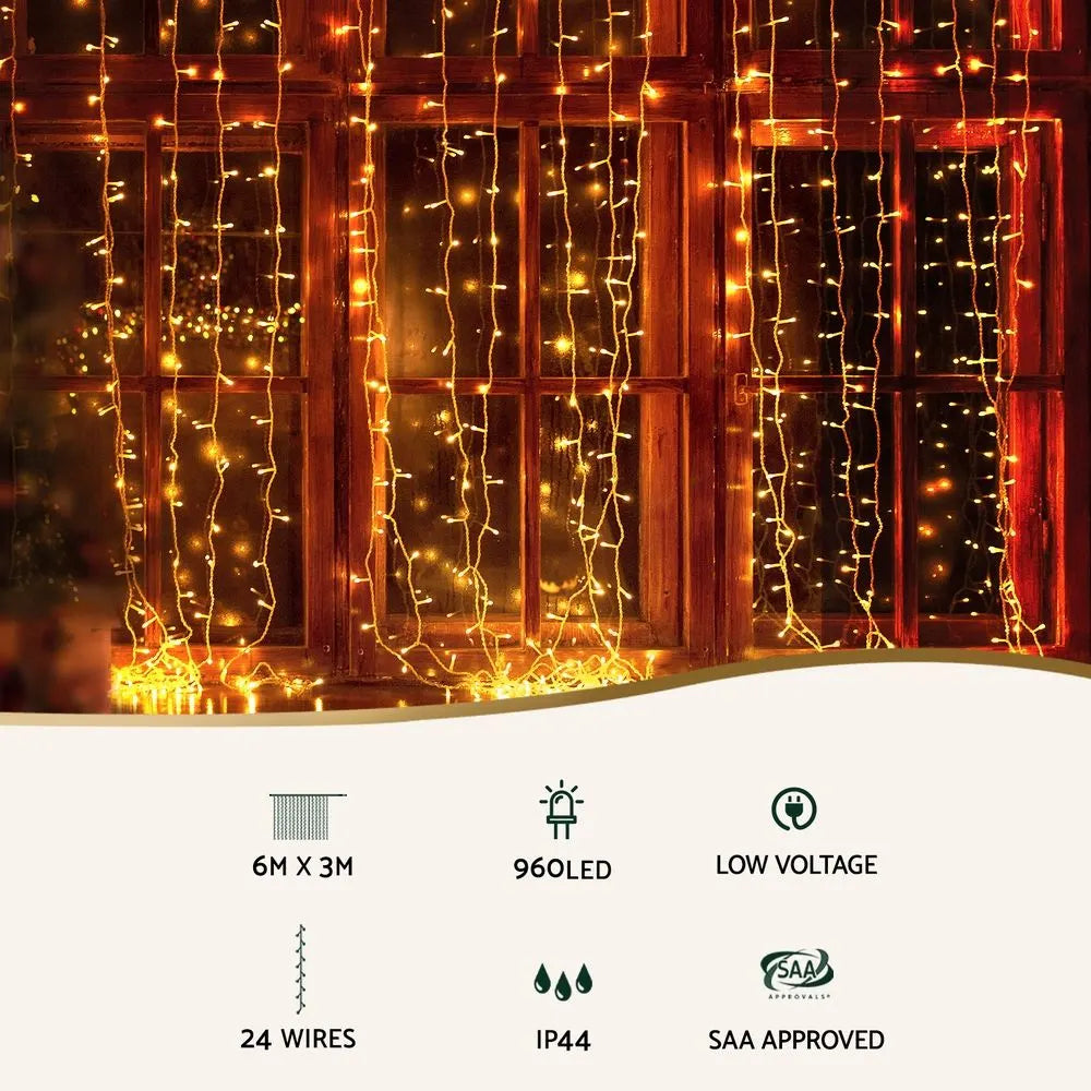 Jingle Jollys 6x3m Christmas Curtain Lights 960 LED RGB Remote Hanging Fairy Backdrop - Image 3