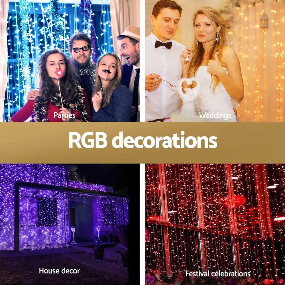 Jingle Jollys 6x3m Christmas Curtain Lights 960 LED RGB Remote Hanging Fairy Backdrop - Image 4