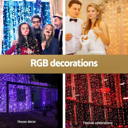 Jingle Jollys 6x3m Christmas Curtain Lights 960 LED RGB Remote Hanging Fairy Backdrop - Image 4