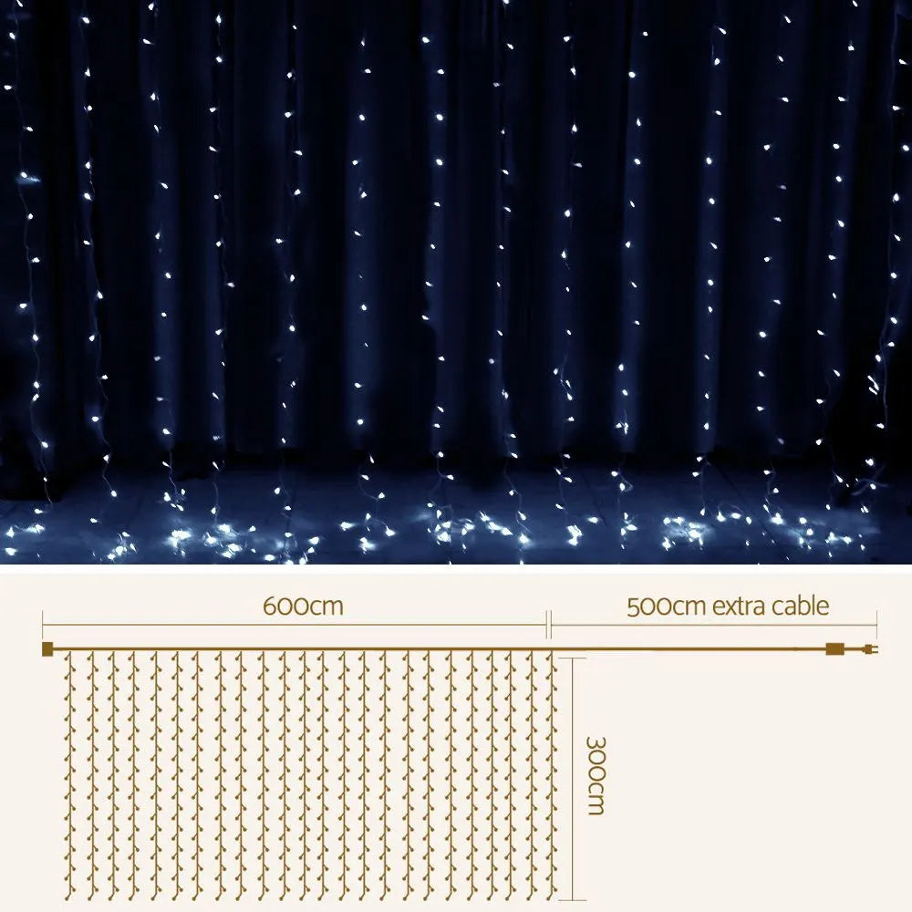 Jingle Jollys 6X3M Christmas Lights Curtain Light Cool White 600 LED - Image 3