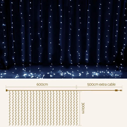 Jingle Jollys 6X3M Christmas Lights Curtain Light Cool White 600 LED - Image 3