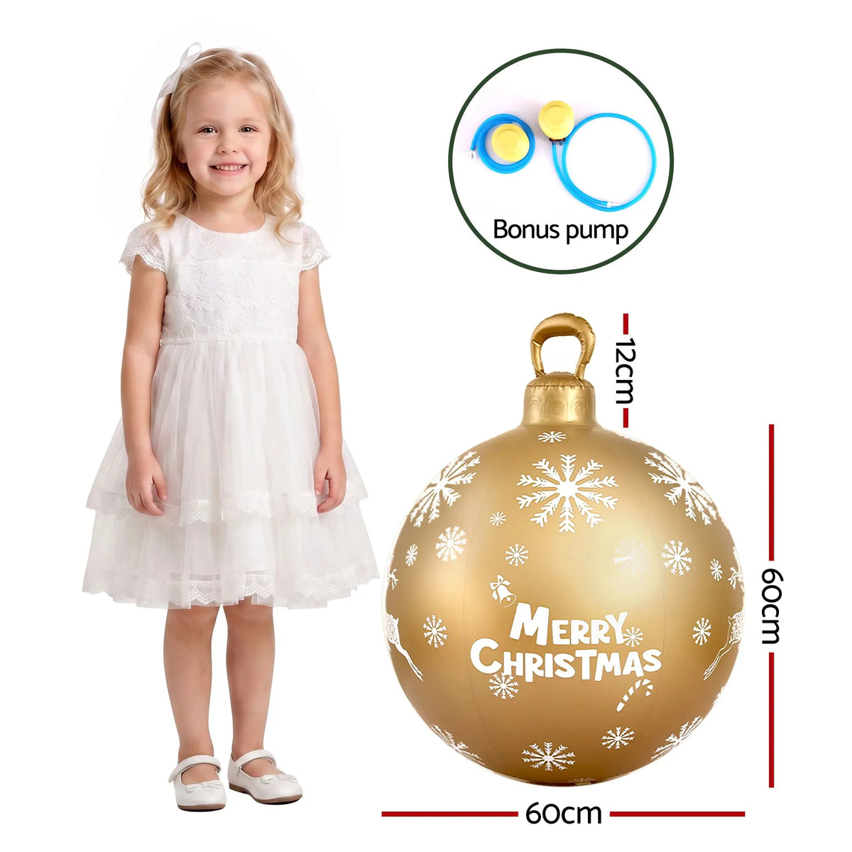 Jingle Jollys Christmas Inflatable Ball Bauble 60cm Outdoor Decoration Gold - Image 2