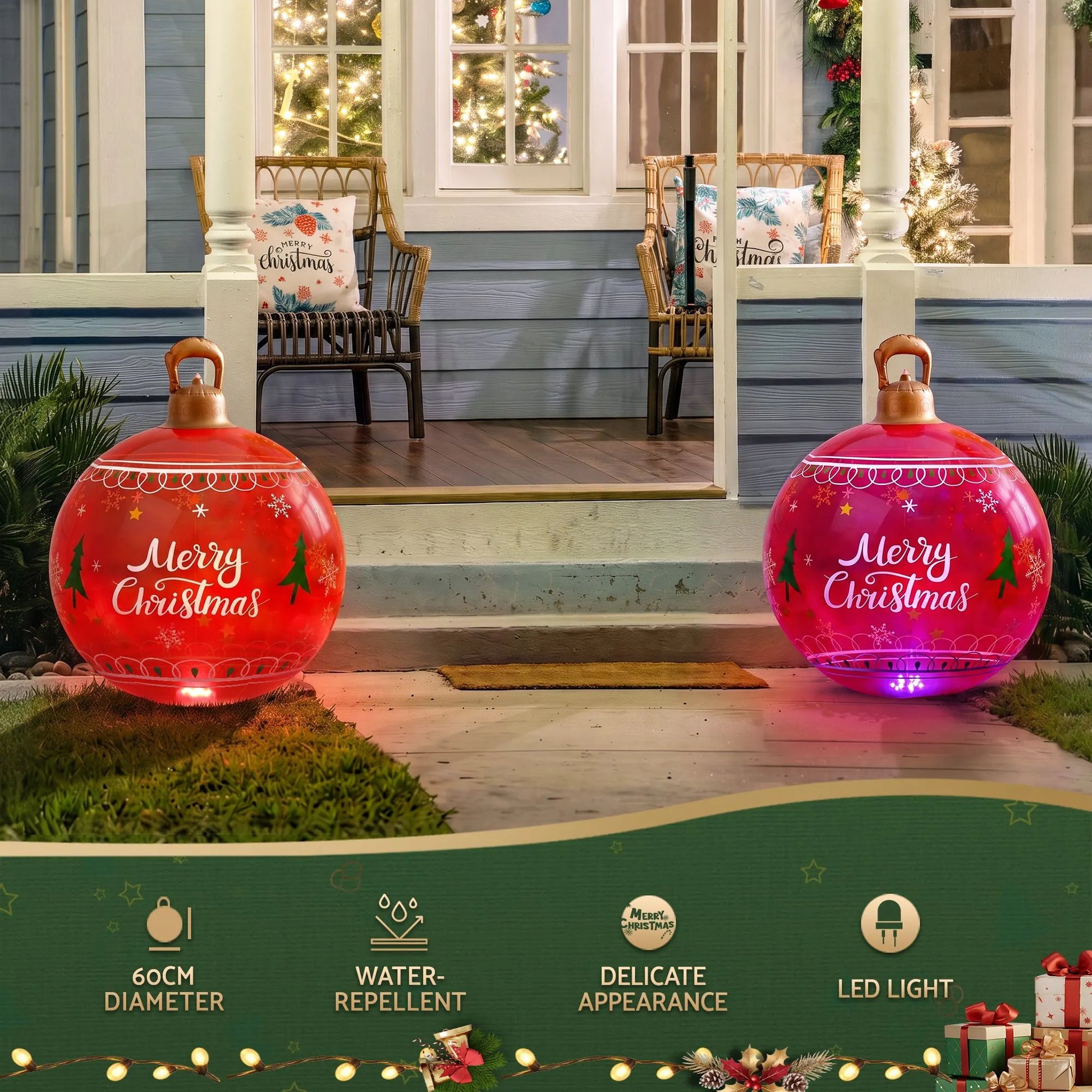 Jingle Jollys Christmas Inflatable Ball 60cm Led Illuminated Xmas Decoration Red - Image 5