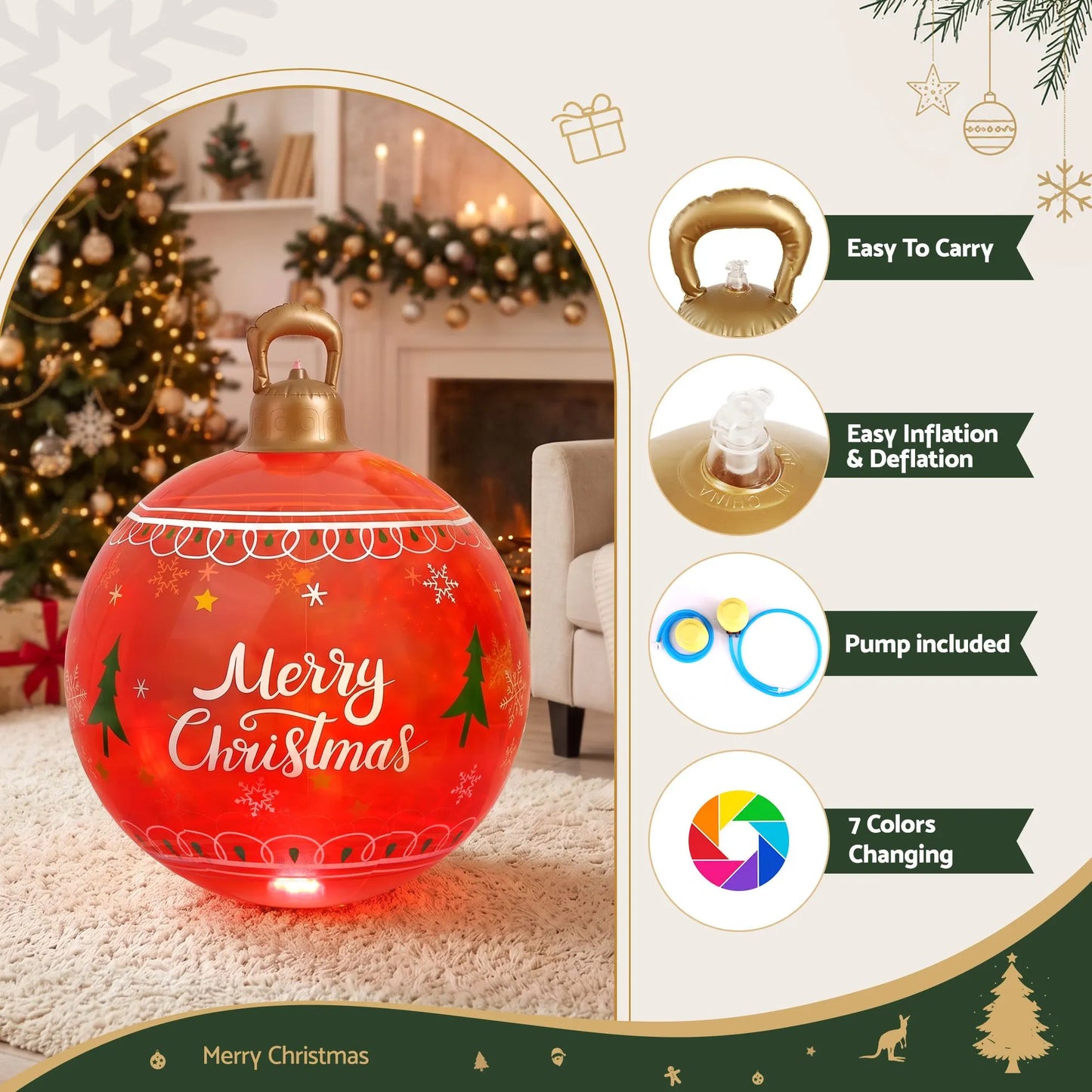 Jingle Jollys Christmas Inflatable Ball 60cm Led Illuminated Xmas Decoration Red - Image 6