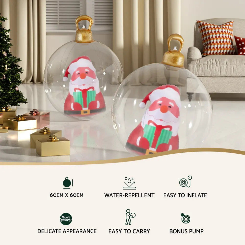 Jingle Jollys Christmas Inflatable Ball 60cm Santa Decoration Giant Bauble Clear - Image 4