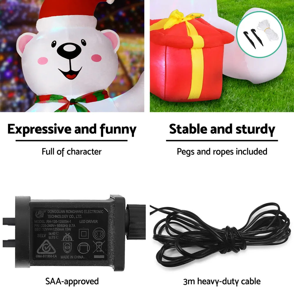 Jingle Jollys Christmas Inflatable Bear 1.8M Height LED Outdoor Decorations Illuminated - Image 6