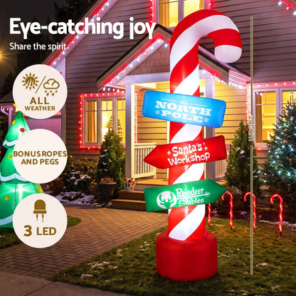Jingle Jollys Christmas Inflatable Candy Pole 2.4M Illuminated Decorations - Image 4
