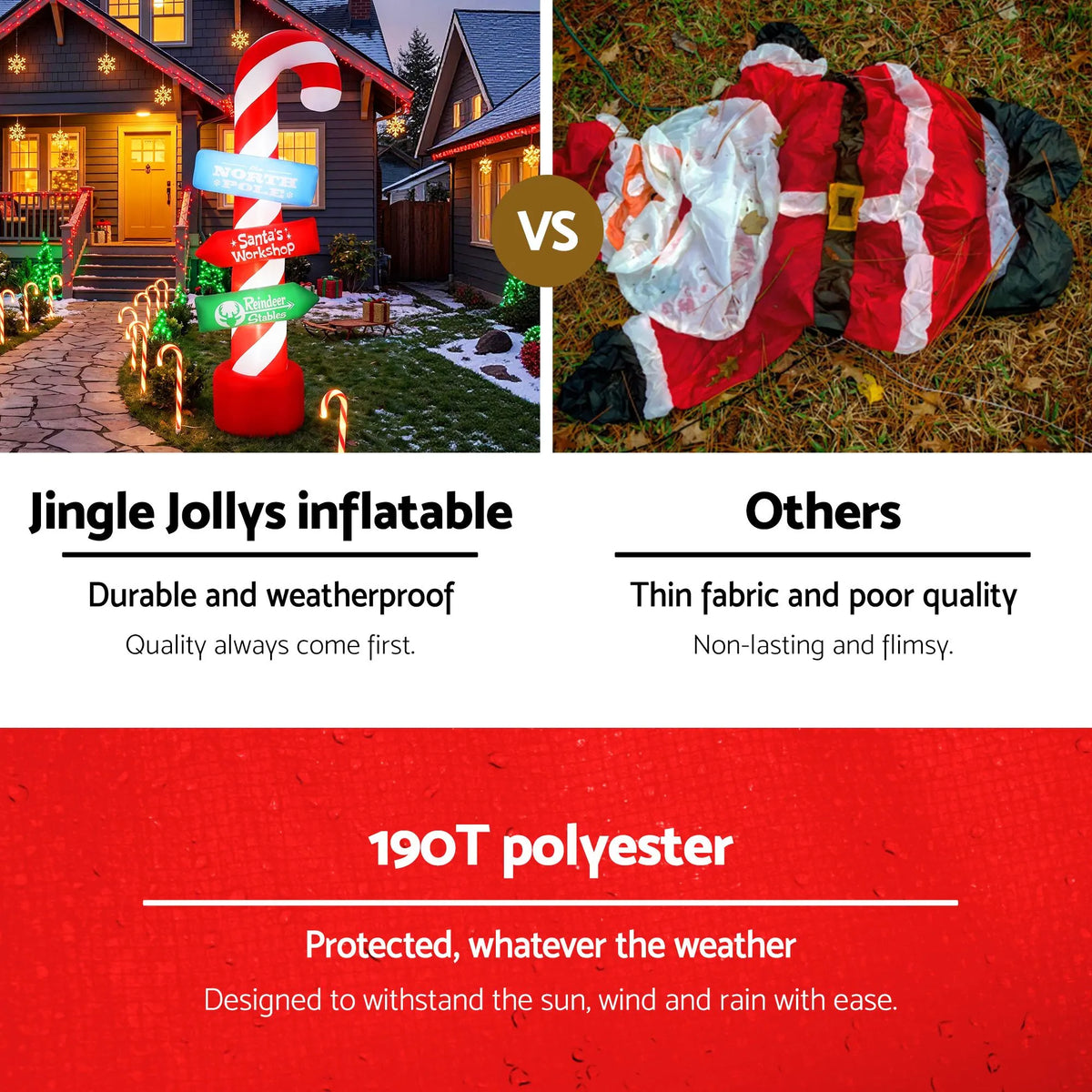 Jingle Jollys Christmas Inflatable Candy Pole 2.4M Illuminated Decorations - Image 6