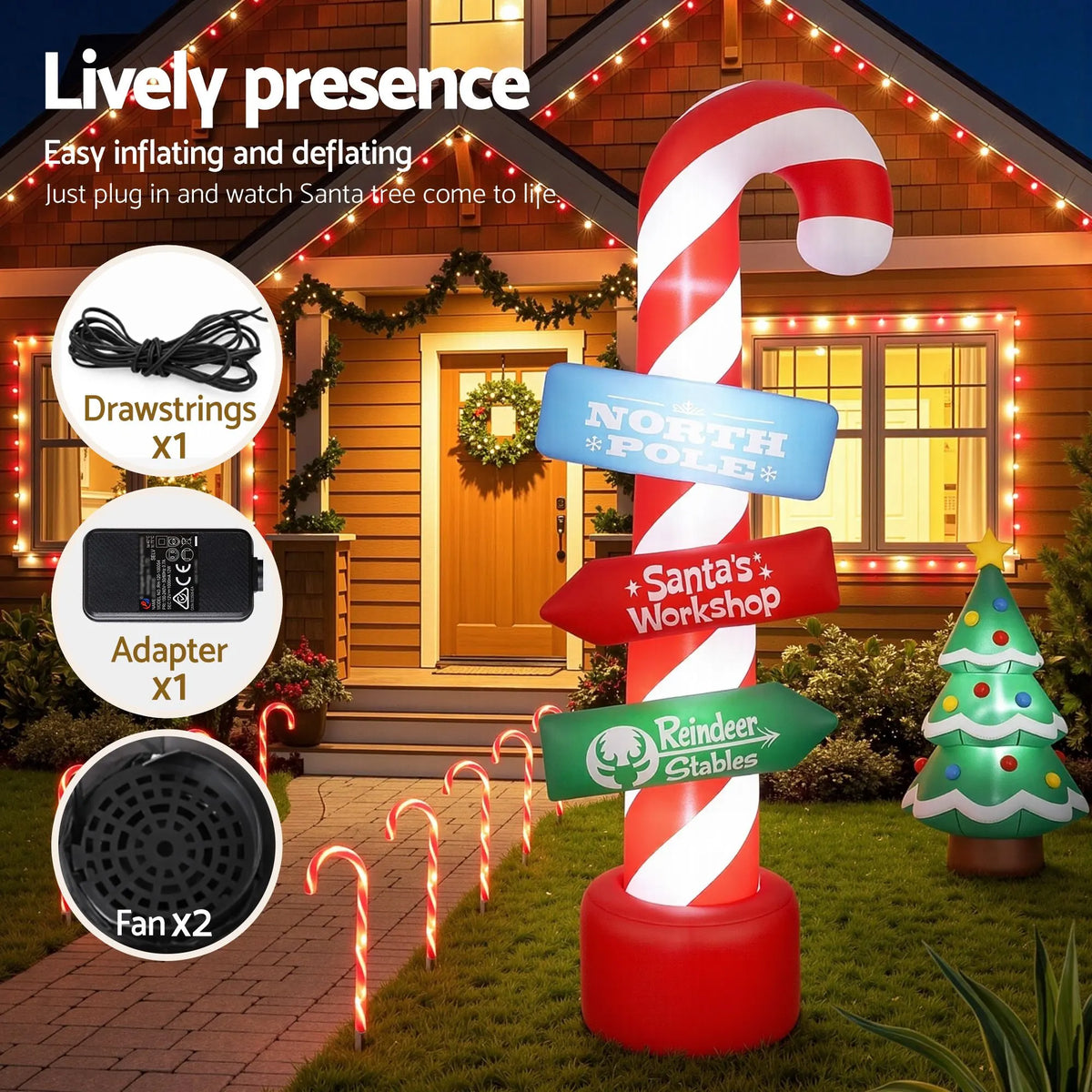 Jingle Jollys Christmas Inflatable Candy Pole 2.4M Illuminated Decorations - Image 7