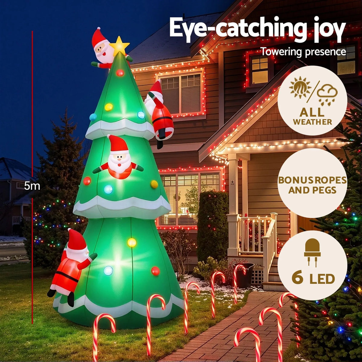 Jingle Jollys Christmas Inflatable Santa Tree 5M Illuminated Decorations - Image 4