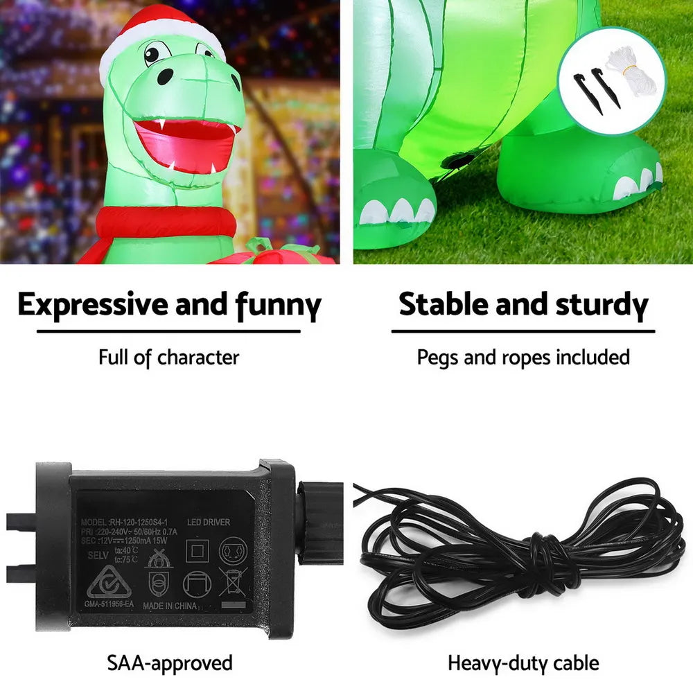 Jingle Jollys Christmas Inflatable Dinosaur 1.8M Height LED Decorations Illuminated - Image 6