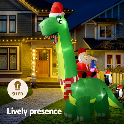 Jingle Jollys Christmas Inflatable Santa Dinosaur 3.8M Illuminated Decorations - Image 3