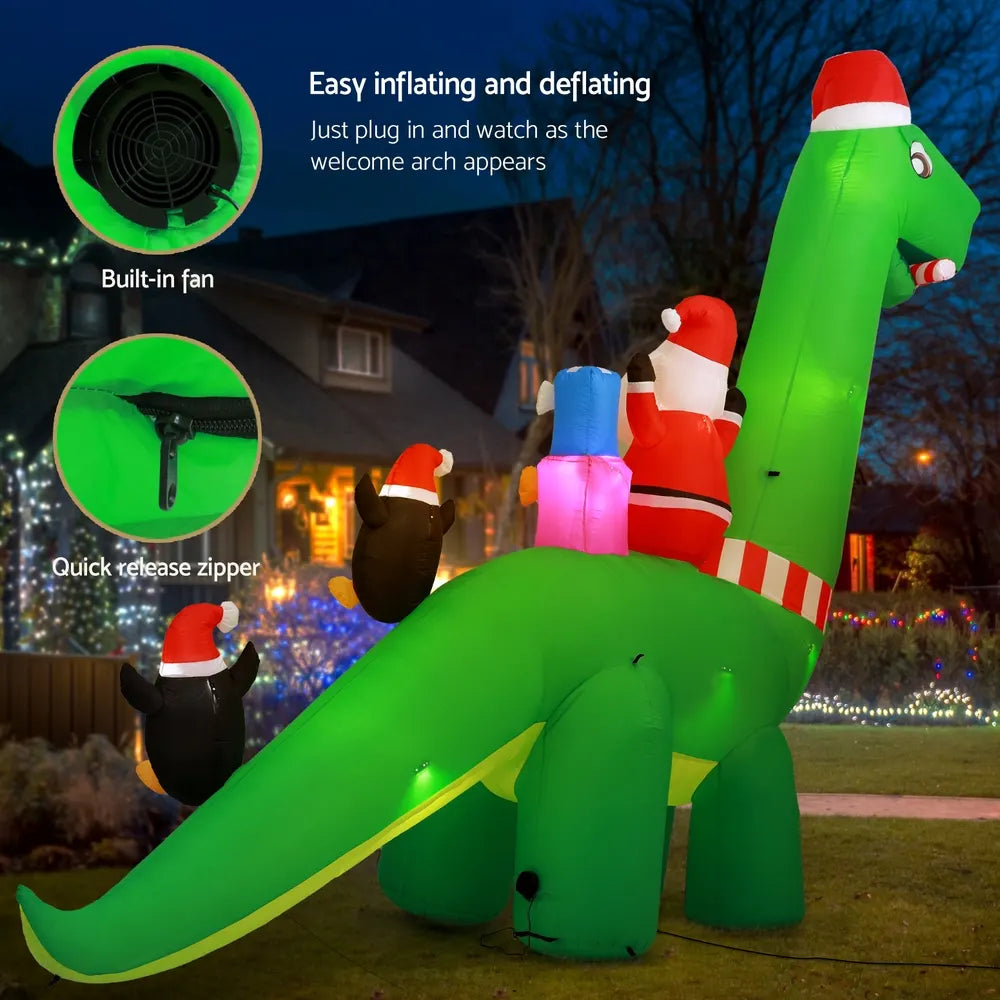 Jingle Jollys Christmas Inflatable Santa Dinosaur 3.8M Illuminated Decorations - Image 4