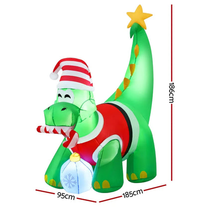 Jingle Jollys Christmas Inflatable Dinosaur 1.86M Height LED Decorations Illuminated - Image 2