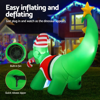 Jingle Jollys Christmas Inflatable Dinosaur 1.86M Height LED Decorations Illuminated - Image 5