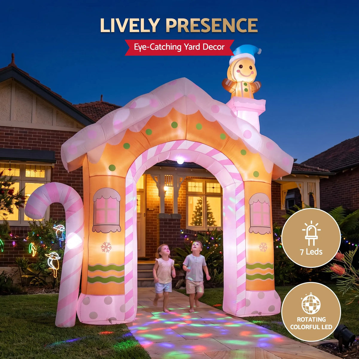 Jingle Jollys Christmas Inflatable Gingerbread Man Candy 3.2M Illuminated Decorations - Image 5