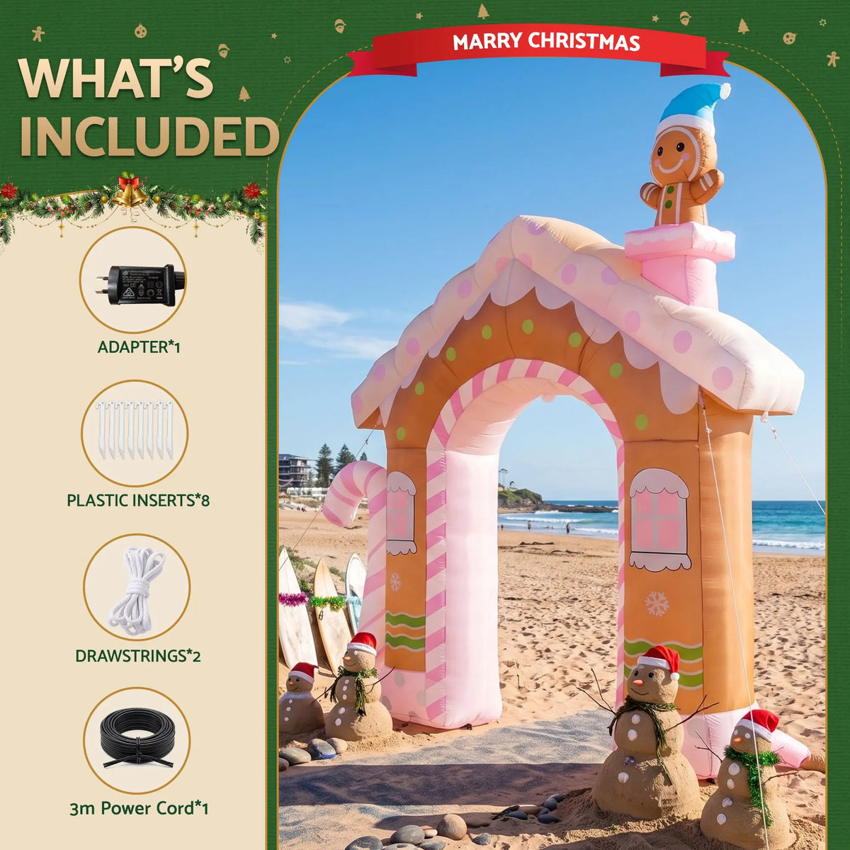 Jingle Jollys Christmas Inflatable Gingerbread Man Candy 3.2M Illuminated Decorations - Image 7