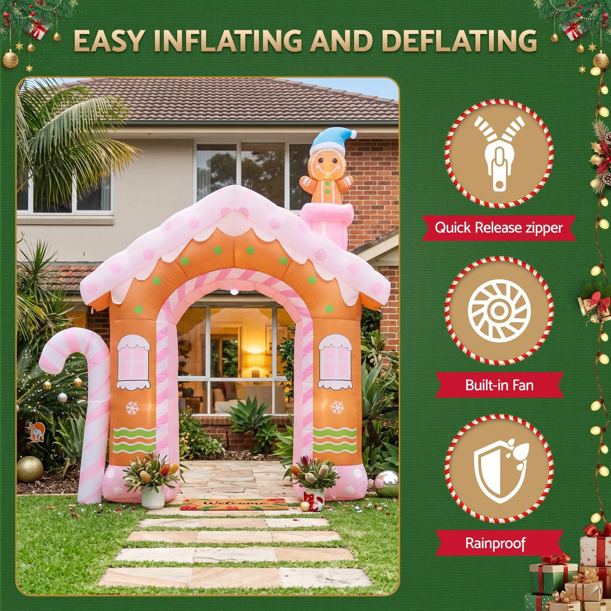 Jingle Jollys Christmas Inflatable Gingerbread Man Candy 3.2M Illuminated Decorations - Image 8