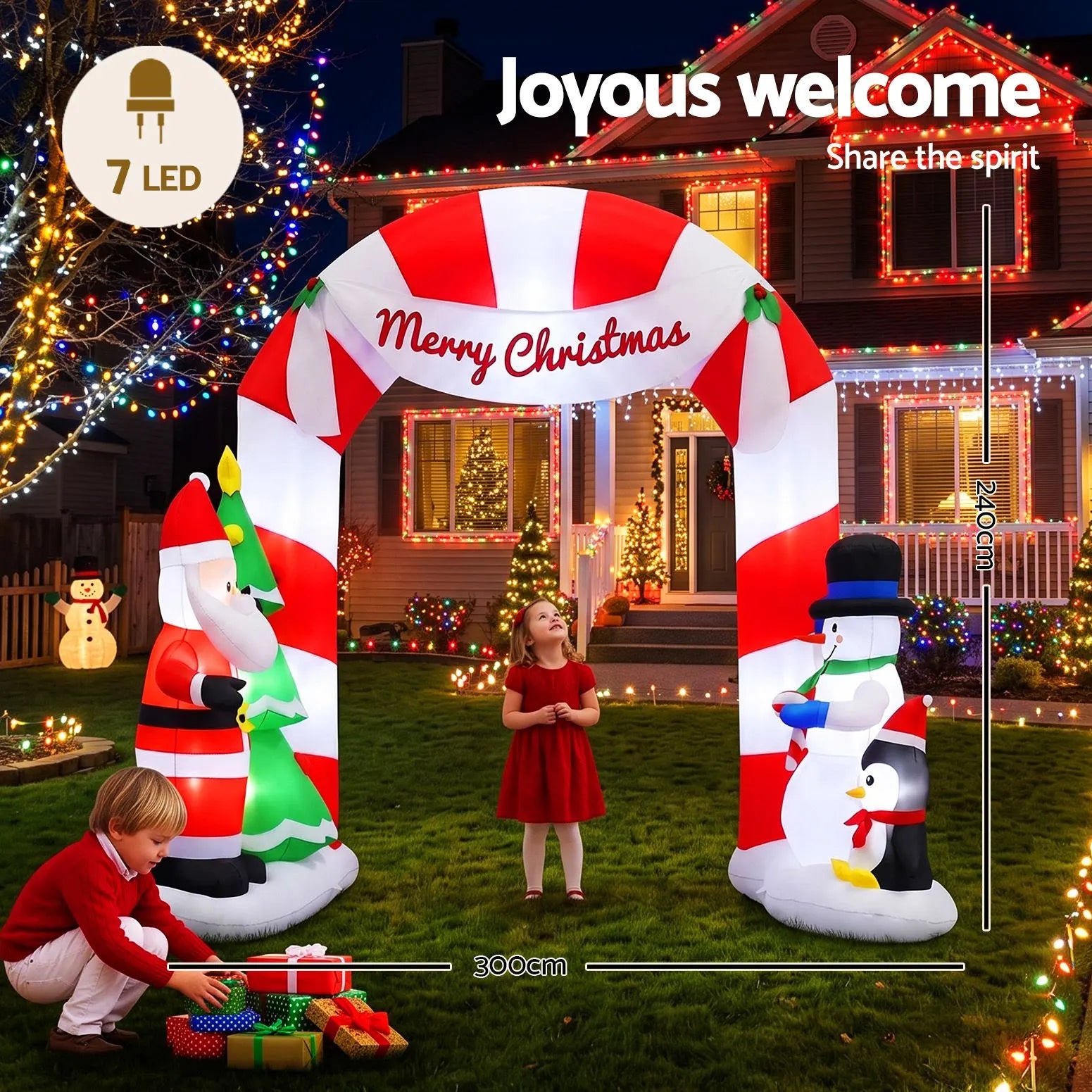 Jingle Jollys Christmas Inflatable Archwary Santa 3M Illuminated Decorations - Image 4