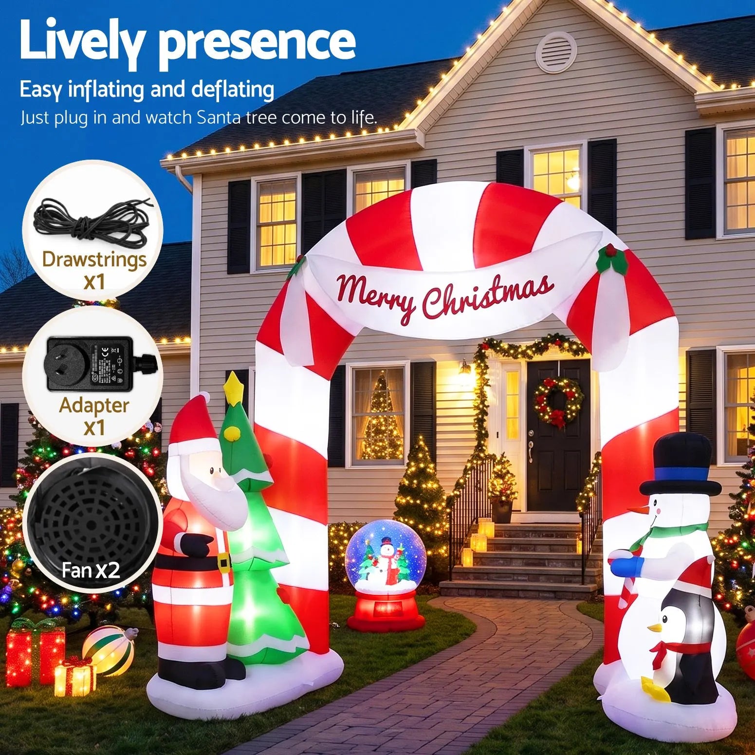 Jingle Jollys Christmas Inflatable Archwary Santa 3M Illuminated Decorations - Image 6