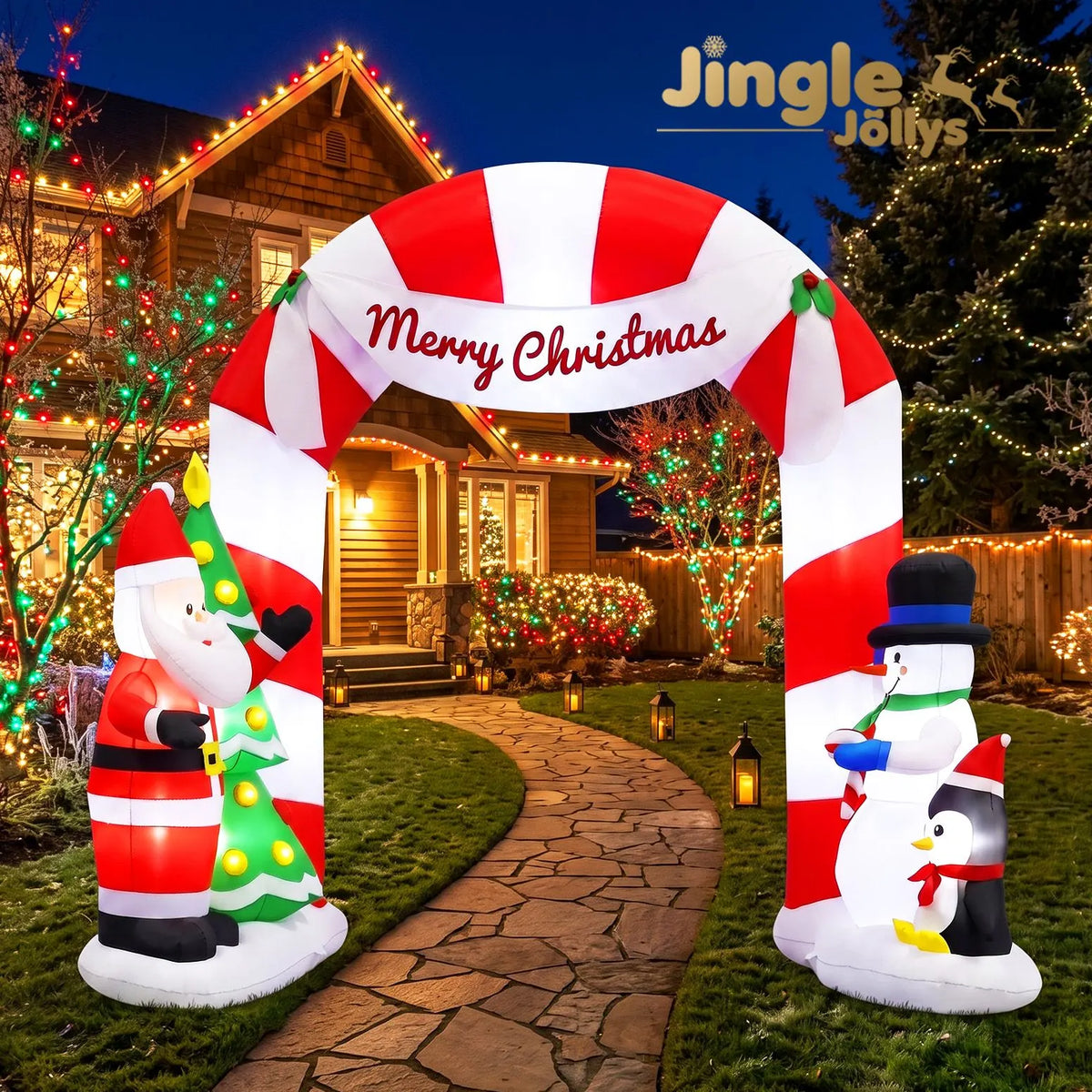 Jingle Jollys Christmas Inflatable Archwary Santa 3M Illuminated Decorations - Image 8