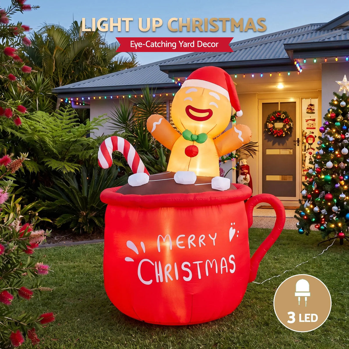 Jingle Jollys Christmas Inflatable Cup 1.8M Height LED Outdoor Decorations Illuminated - Image 5