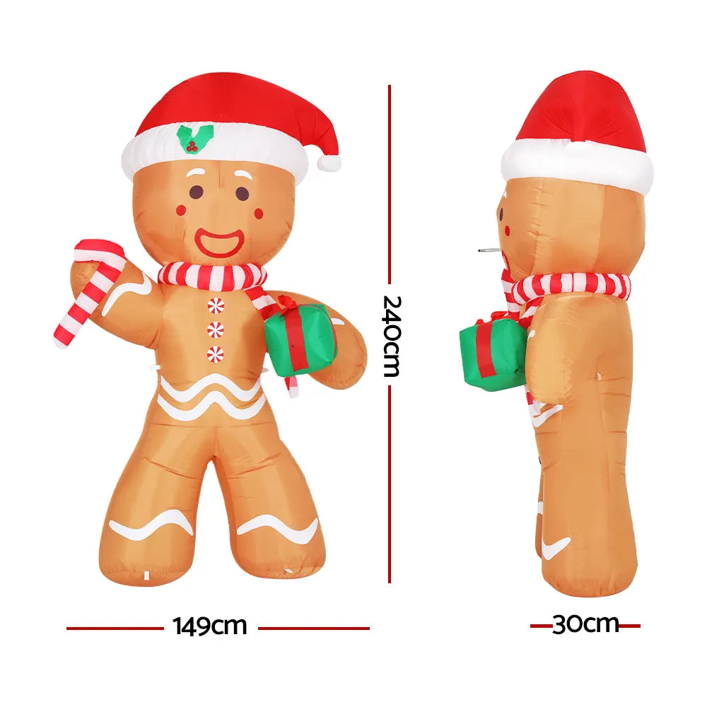 Jingle Jollys Christmas Inflatable Gingerbread Man 2.4M Illuminated Decorations - Image 2